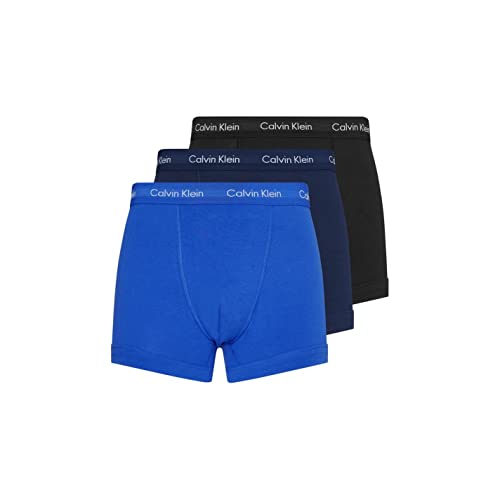 Calvin Klein Herren 3er Pack Boxershorts Trunks Baumwolle mit Stretch, Mehrfarbig (C-Black/Blu/Blu), M von Calvin Klein