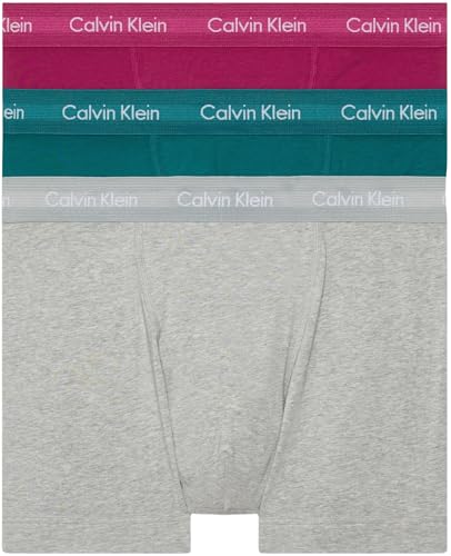 Calvin Klein Herren 3er Pack Boxershorts Trunks Baumwolle mit Stretch, Mehrfarbig (Grey Heather/Chesapeake Bay/Jewel), XS von Calvin Klein