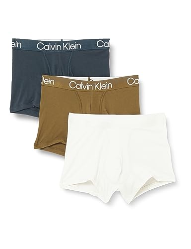Calvin Klein Herren 3er Pack Boxershorts Trunks Baumwolle mit Stretch, Mehrfarbig (Vaporous Gry, Dark Olive, Blueberry), M von Calvin Klein