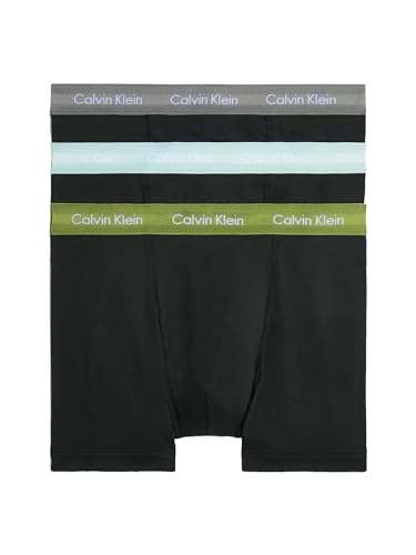 Calvin Klein Herren 3er Pack Boxershorts Trunks Baumwolle mit Stretch, Schwarz (B- W/Olv Brc Crol Gry, Gry Mist Wbs), S von Calvin Klein