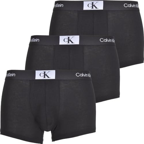 Calvin Klein Herren 3er Pack Boxershorts Trunks Baumwolle mit Stretch, Schwarz (Black/Black/Black), S von Calvin Klein