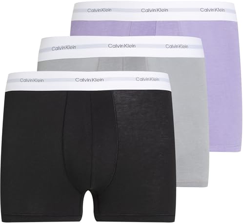 Calvin Klein Herren 3er Pack Boxershorts Trunks mit Logobund, Mehrfarbig (Black, Ash, Lilac Quartz), S von Calvin Klein