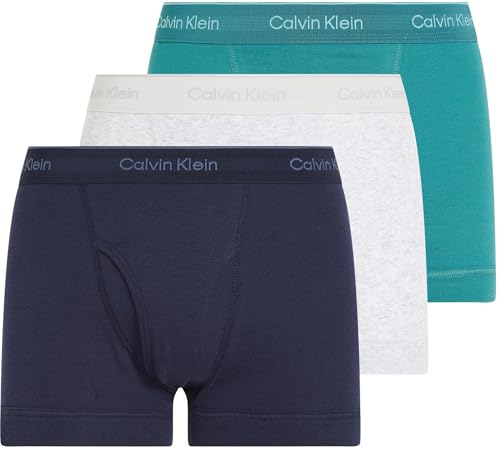Calvin Klein Herren 3er Pack Boxershorts Trunks mit Logobund, Mehrfarbig (Shoreline, Snow Hthr, Lively Teal), L von Calvin Klein