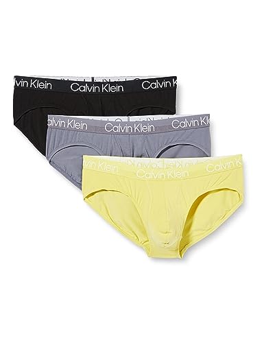 Calvin Klein Herren 3er Pack Hip Briefs Unterhosen Baumwolle mit Stretch, Mehrfarbig (Asphalt Grey/Black/Celery Sprig), XS von Calvin Klein