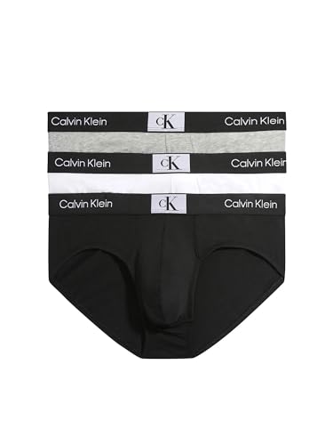 Calvin Klein Herren 3er Pack Hip Briefs Unterhosen Baumwolle mit Stretch, Mehrfarbig (Black/White/Grey Heather), L von Calvin Klein