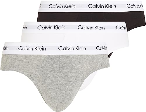 Calvin Klein Herren 3er Pack Hip Briefs Unterhosen Baumwolle mit Stretch, Mehrfarbig (Black/White/Grey Heather), XS von Calvin Klein