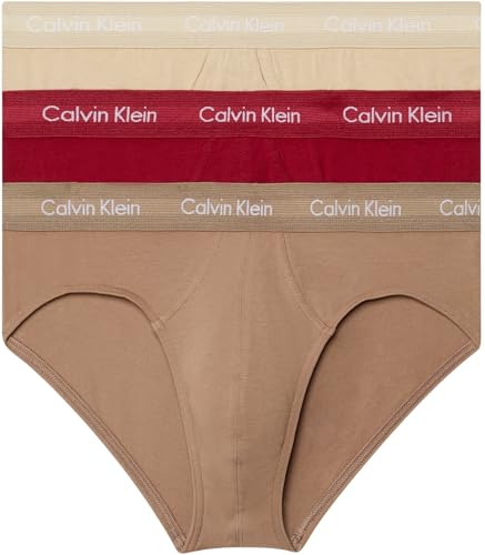 Calvin Klein Herren 3er Pack Hip Briefs Unterhosen Baumwolle mit Stretch, Mehrfarbig (Rumba/Caribou/Black), S von Calvin Klein