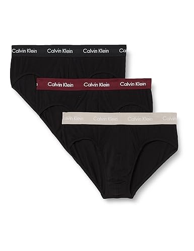 Calvin Klein Herren 3er Pack Hip Briefs Unterhosen Baumwolle mit Stretch, Schwarz (B- Black, Tawny Port, Porpoise Wbs), S von Calvin Klein