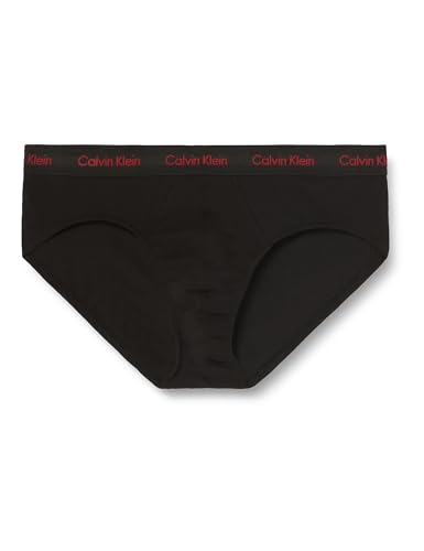 Calvin Klein Herren 3er Pack Hip Briefs Unterhosen Baumwolle mit Stretch, Schwarz (Black W/ Pompian Red Logos), S von Calvin Klein