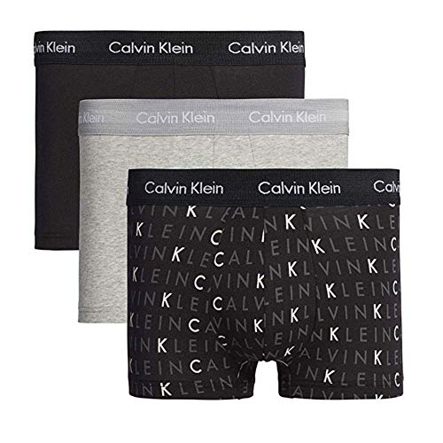 Calvin Klein Herren 3er Pack Boxershorts Low Rise Trunks Baumwolle mit Stretch, Mehrfarbig (Black/Grey Heather/Subdued Logo), M von Calvin Klein