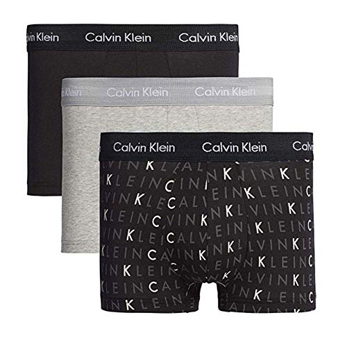 Calvin Klein Herren 3er Pack Boxershorts Low Rise Trunks Baumwolle mit Stretch, Mehrfarbig (Black/Grey Heather/Subdued Logo), S von Calvin Klein