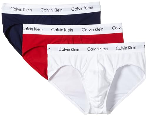 Calvin Klein Herren 3er-Pack Slips 3 PK Hip Brief mit Stretch, White/Red Ginger/Pyro Blue, XS von Calvin Klein