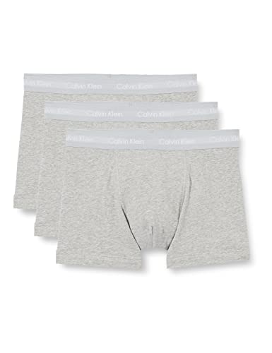 Calvin Klein Herren 3er Pack Boxershorts Trunks Baumwolle mit Stretch, Grau (Grey Heather), XL von Calvin Klein