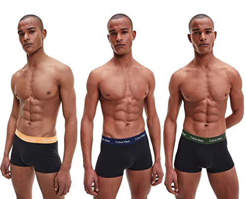 Calvin Klein Herren 3er-Pack Unterhosen mit niedriger Taille, Baumwoll-Stretch Retroshorts, Orange/Blue Shadow/Green, S von Calvin Klein