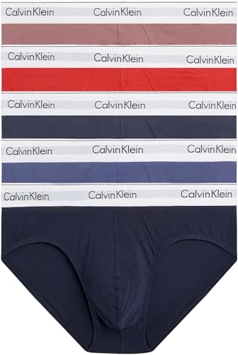 Calvin Klein Herren 5er Pack Hip Briefs Unterhosen Baumwolle mit Stretch, Mehrfarbig (Bl Ind Shrl Pom Rd Cap Rs Spksy), L von Calvin Klein