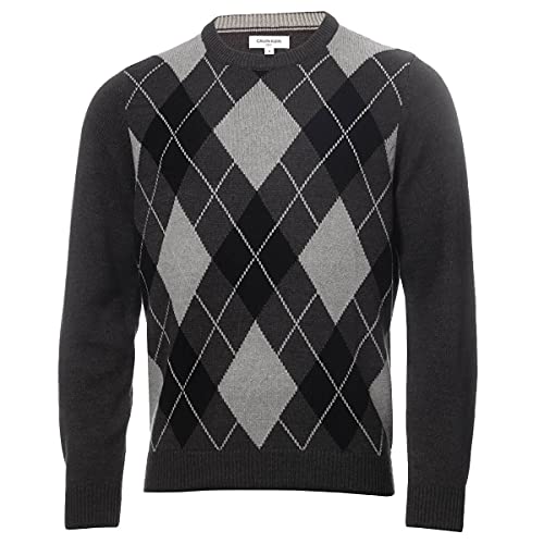 Calvin Klein Herren Argyle Crew Hals Atmungsaktive Strickjacke - Charcoal - M von Calvin Klein