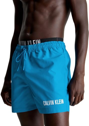 Calvin Klein Herren Badehose Medium Double Mittellang, Blau (Faience Blue), S von Calvin Klein