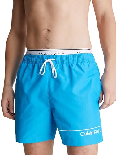 Calvin Klein Herren Badehose Medium Double Mittellang, Blau (Malibu Blue), L von Calvin Klein