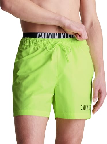 Calvin Klein Herren Badehose Medium Double Mittellang, Grün (Citrust Burst), L von Calvin Klein