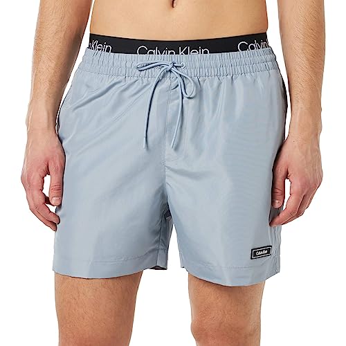 Calvin Klein Herren Badehose Medium Double WB Lang, Grau (Sphere Grey), S von Calvin Klein