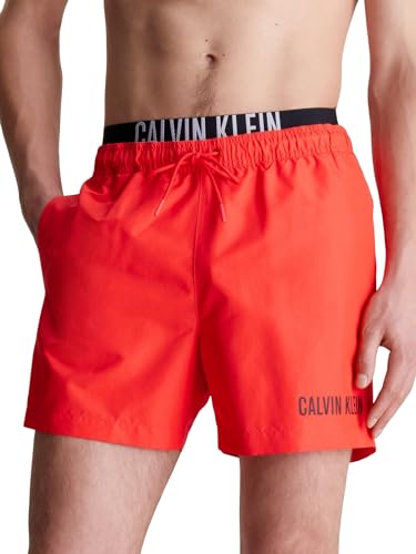 Calvin Klein Herren Badehose Medium Double Wb Lang, Rot (Hot Heat), L von Calvin Klein