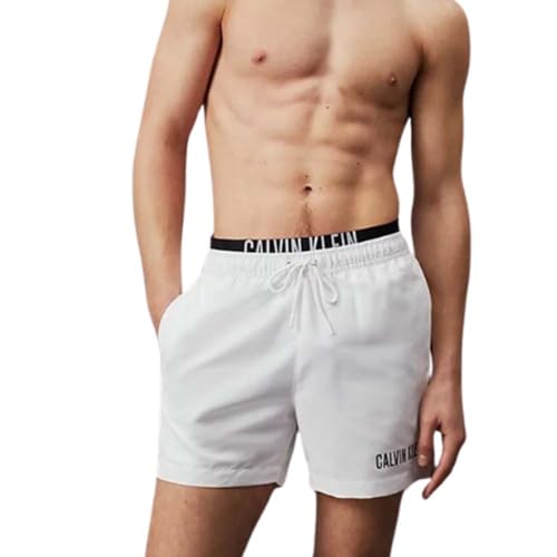 Calvin Klein Herren Badehose Medium Double Wb Lang, Weiß (Pvh Classic White), L von Calvin Klein