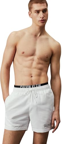 Calvin Klein Herren Badehose Medium Double Wb Lang, Weiß (Pvh Classic White), M von Calvin Klein