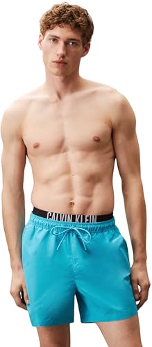 Calvin Klein Herren Badehose Medium Double mit Tunnelzug, Blau (Bash Blue), M von Calvin Klein
