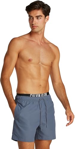 Calvin Klein Herren Badehose Medium Double mit Tunnelzug, Blau (Grisaille), XL von Calvin Klein