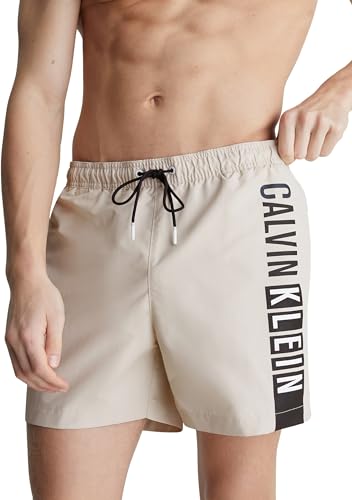 Calvin Klein Herren Badehose Medium Drawstring-Graphic Lang, Beige (Stony Beige), XXL von Calvin Klein