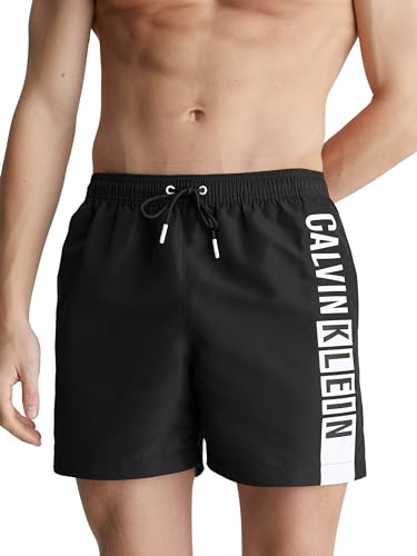 Calvin Klein Herren Badehose Medium Drawstring-Graphic Lang, Schwarz (Pvh Black), L von Calvin Klein