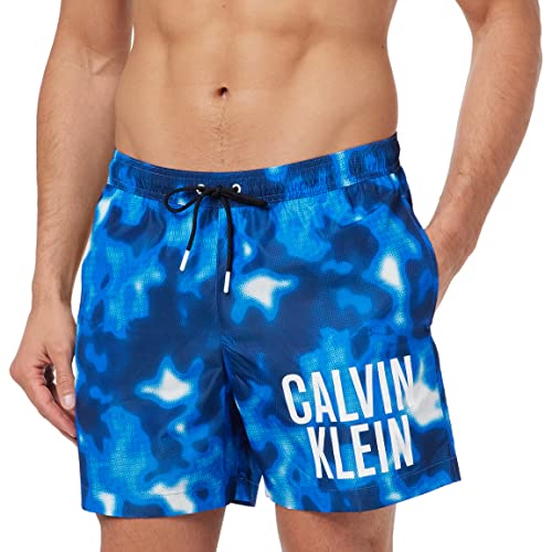 Calvin Klein Herren Badehose Medium Drawstring Print Lang, Blau (Ip Blurred Camo Blue Aop), XL von Calvin Klein