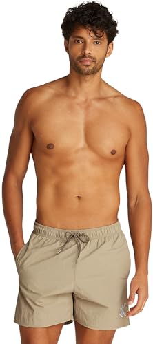 Calvin Klein Herren Badehose Medium Drawstring mit Logo, Beige (Laurel Oak), S von Calvin Klein