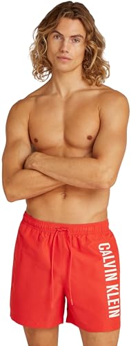Calvin Klein Herren Badehose Medium Drawstring mit Tunnelzug, Rot (Flaming Chili), S von Calvin Klein