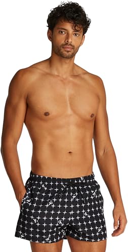 Calvin Klein Herren Badehose Short Drawstring-Print mit Tunnelzug, Mehrfarbig (Diffused Logo Grid Black AOP), L von Calvin Klein