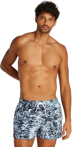 Calvin Klein Herren Badehose Short Drawstring-Print mit Tunnelzug, Mehrfarbig (Glitched Marble AOP Blue), L von Calvin Klein