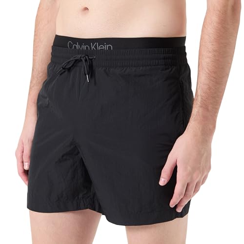 Calvin Klein Herren Badeshorts Medium Double Waistband Mittellang, Schwarz (Pvh Black), XXL von Calvin Klein