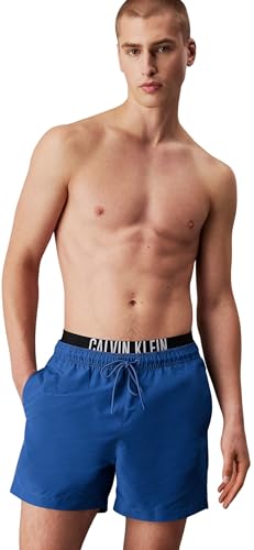 Calvin Klein Herren Badeshorts Medium Double mit Logobund, Blau (Patch of Blue), M von Calvin Klein