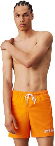 Calvin Klein Herren Badeshorts Medium Drawstring Print Mittellang, Orange (Ip Water Reactive AOP), M von Calvin Klein