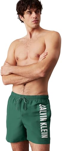 Calvin Klein Herren Badeshorts Medium Drawstring mit Tunnelzug, Grün (Wild Green), M von Calvin Klein