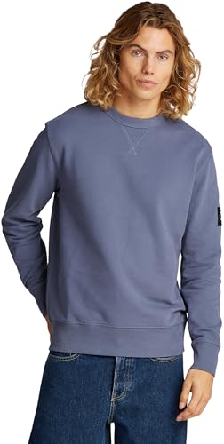 Calvin Klein Herren Sweatshirt Badge Crew Neck aus Baumwolle, Blau (Grisaille), M von Calvin Klein