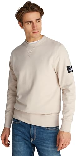 Calvin Klein Herren Sweatshirt Badge Crew Neck aus Baumwolle, Beige (Oatmeal), XXS von Calvin Klein