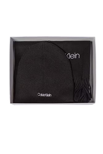 Calvin Klein Herren Basic Wool Beanie+Scarf K50K507552 Geschenkpackungen, Schwarz (Ck Black), OS (2er Pack) von Calvin Klein