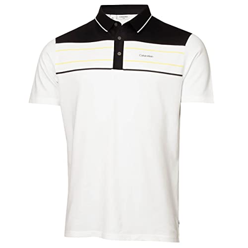 Calvin Klein Herren Blackwater nachhaltig Golf Polo Shirt - Weiß/Gelb - XL von Calvin Klein