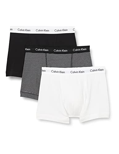 Calvin Klein Herren 3er Pack Boxershorts Trunks Baumwolle mit Stretch, Mehrfarbig (White/B&W Stripe/Black), S von Calvin Klein