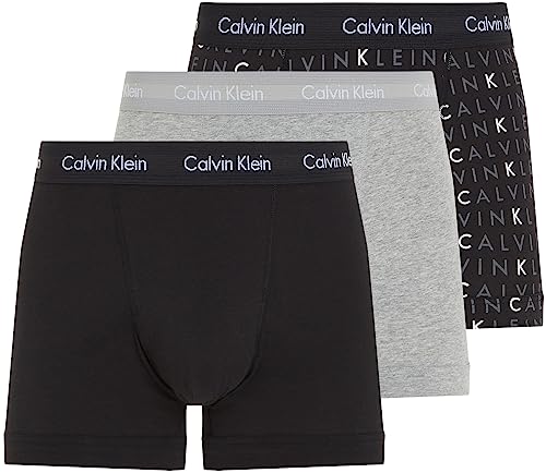 Calvin Klein Herren 3er Pack Boxershorts Trunks Baumwolle mit Stretch, Mehrfarbig (Black/Grey Heather/Subdued Logo), S von Calvin Klein