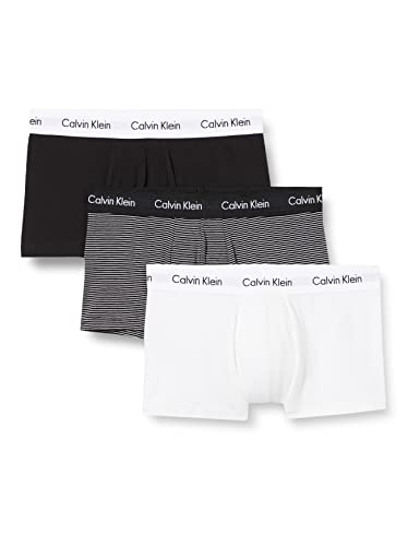 Calvin Klein Herren 3er Pack Boxershorts Low Rise Trunks Baumwolle mit Stretch, Mehrfarbig (White/B&W Stripe/Black), L von Calvin Klein