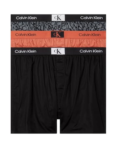 Calvin Klein Herren 3er Pack Boxershorts Boxer Slim Baumwolle, Mehrfarbig (Arag Blk Ck96 Pix PRT_Turbulence), S von Calvin Klein