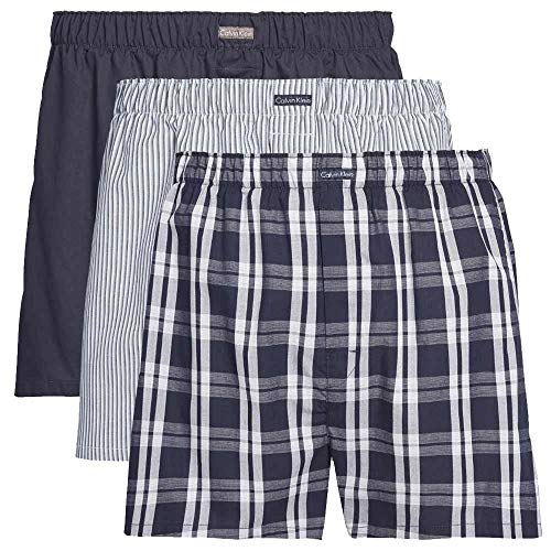 Calvin Klein Herren 3er Pack Boxershorts Lang, Mehrfarbig (Tide/Morgan Plaid/Montague Stripe), M von Calvin Klein