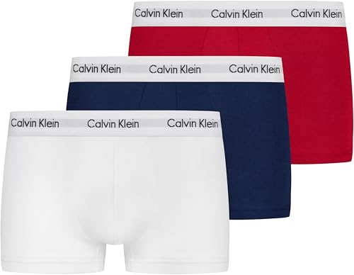Calvin Klein Herren Boxershorts Low Rise TRUNK, 3er Pack U2664G, Ohne Eingriff, Mehrfarbig ( Mehrfarbig (998 White, Red Ginger, Pyro Blue) ) - X-Large von Calvin Klein